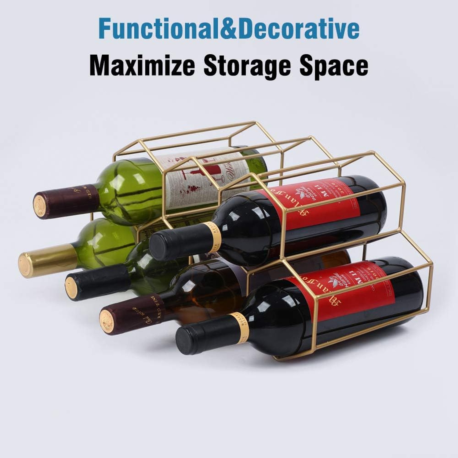 Urban Deco 9 Bottle Brass Countertop Wine Rack, detail view