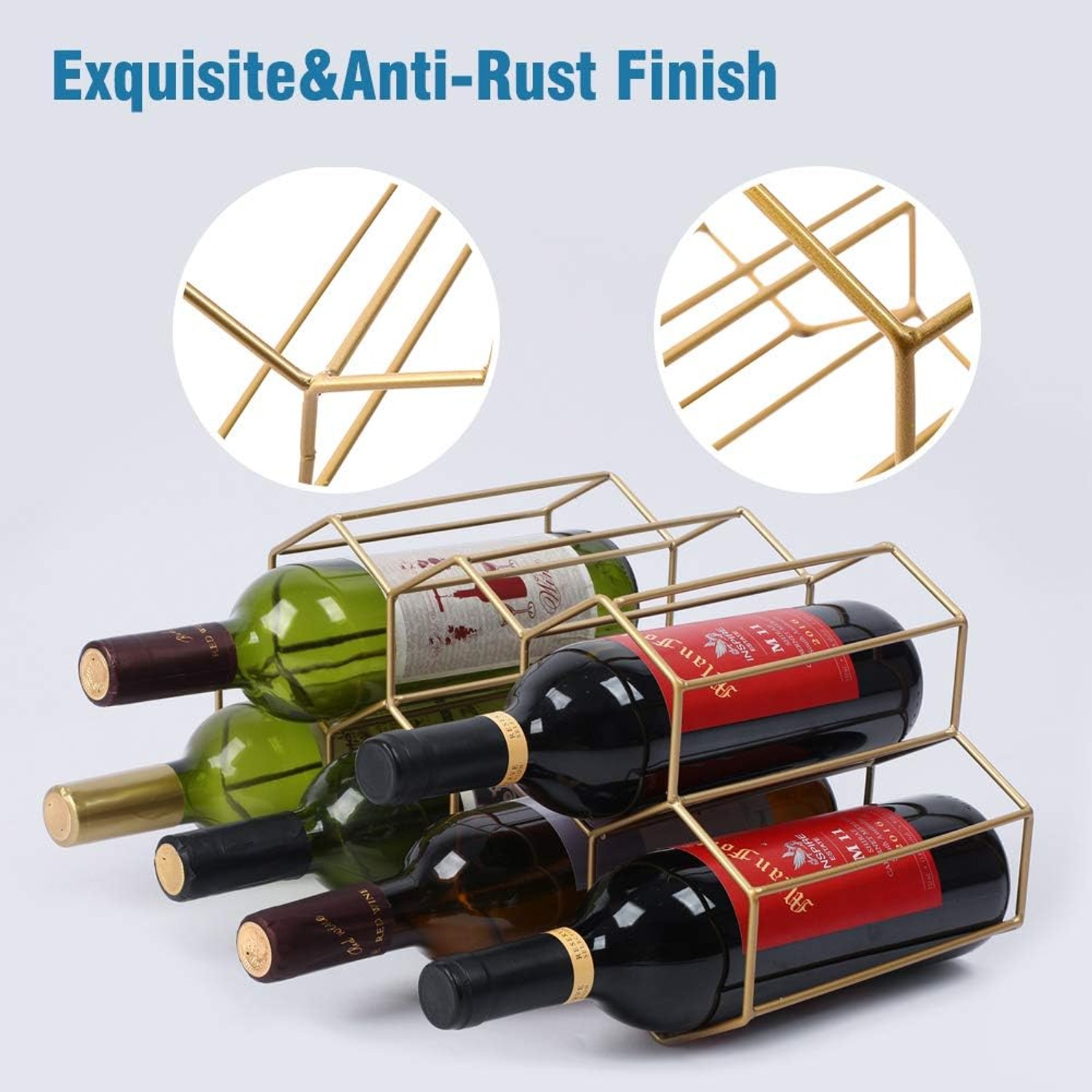 Urban Deco 9 Bottle Brass Countertop Wine Rack, detail view