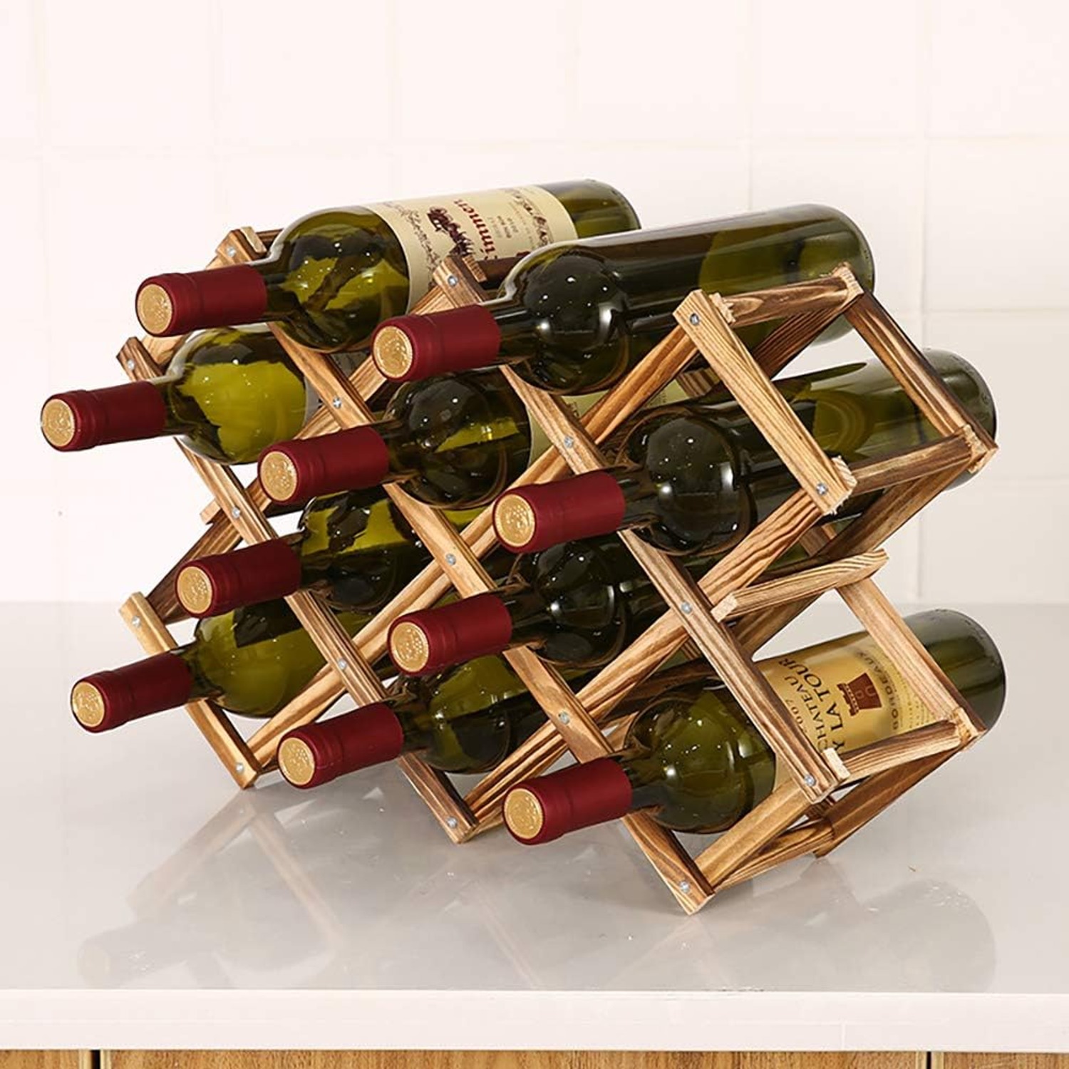 Foldable Wooden Wine Rack (10 Bottle), detail view